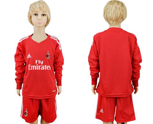 AC Milan Blank Red Goalkeeper Long Sleeves Kid Soccer Club Jersey